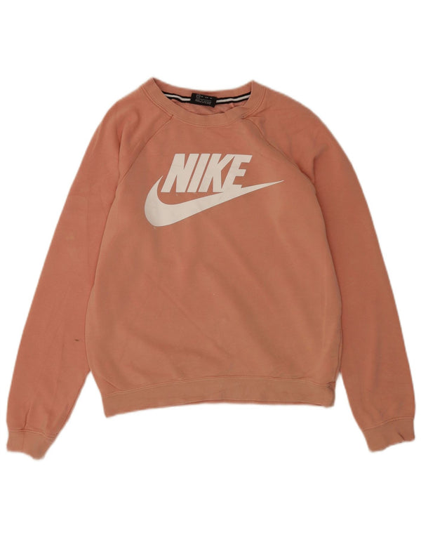 Nike Womens Graphic Oversized Sweatshirt Jumper UK 6 XS Pink Cotton