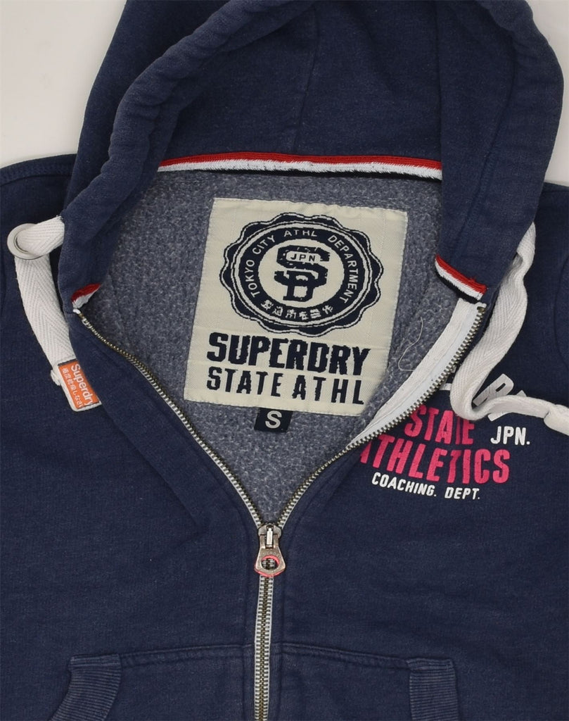 SUPERDRY Womens Graphic Zip Hoodie Sweater UK 10 Small Navy Blue Cotton | Vintage Superdry | Thrift | Second-Hand Superdry | Used Clothing | Messina Hembry 