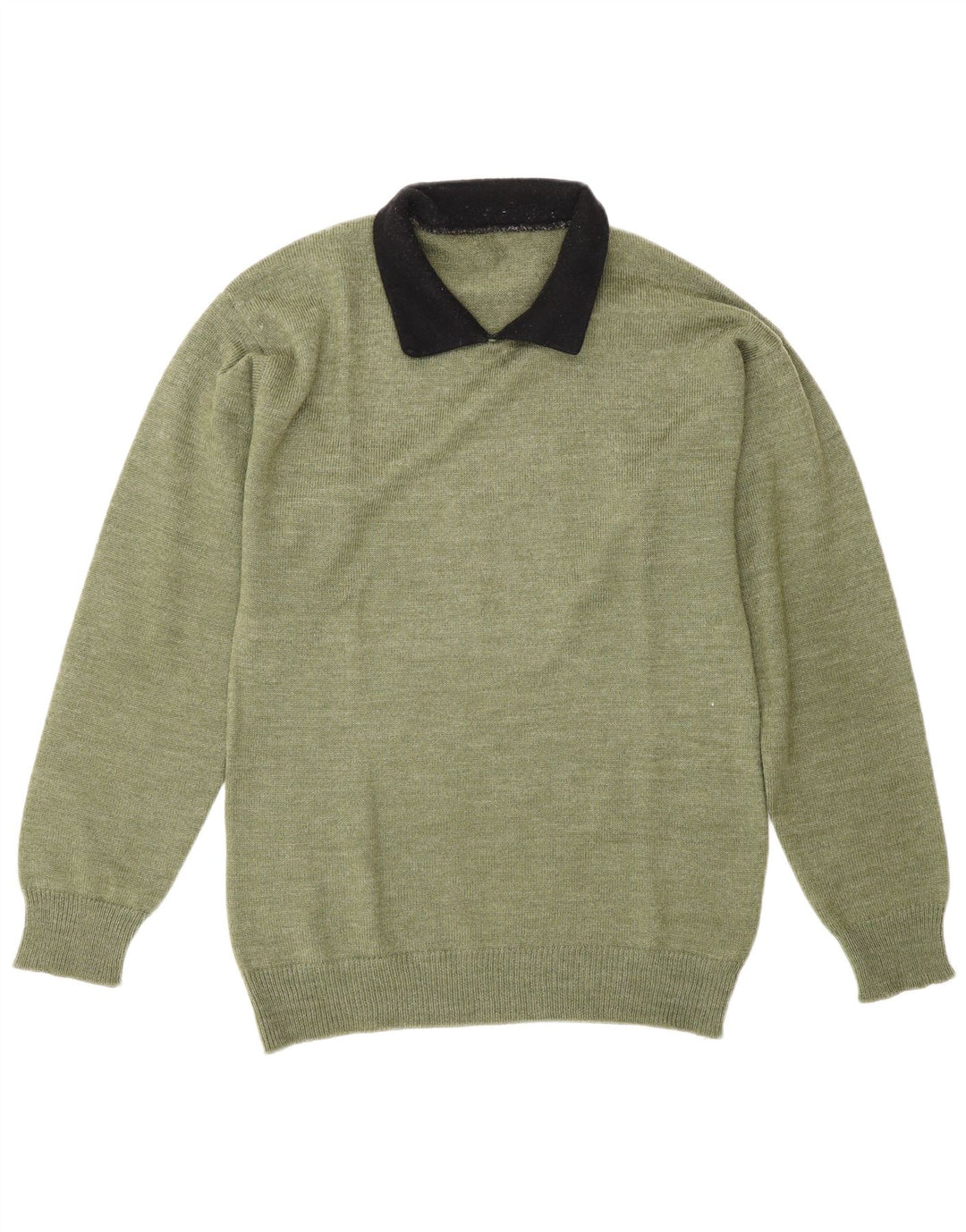Vintage Mens Polo Neck Jumper Sweater Medium Green Colourblock