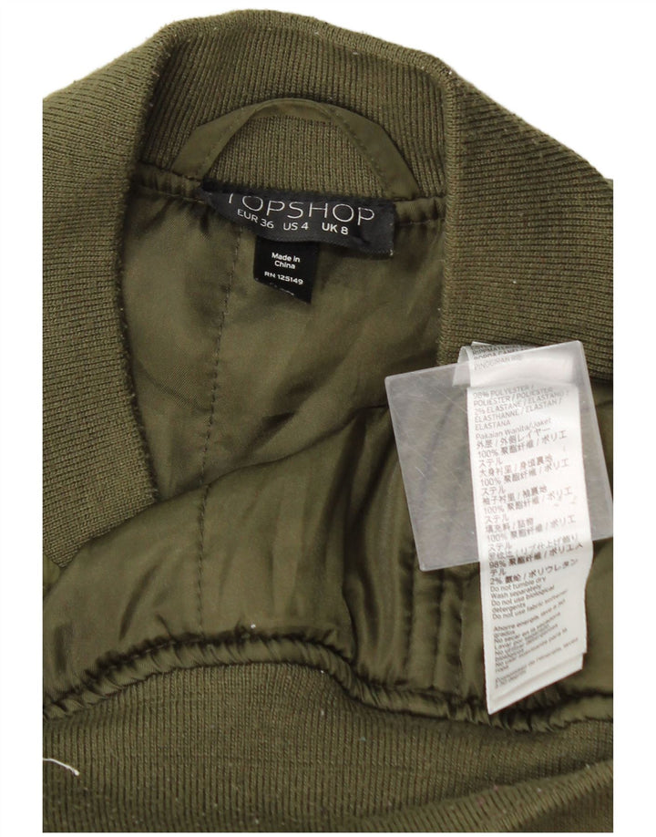 Topshop Womens Bomber Jacket UK 8 Small Khaki Polyester