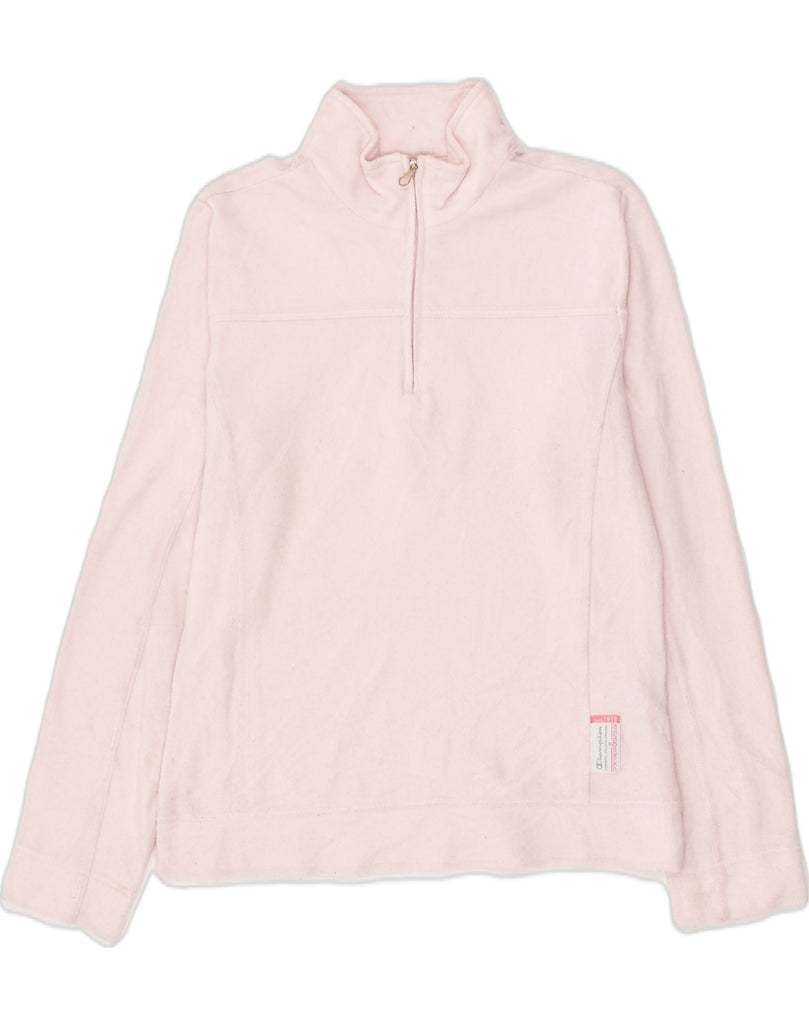 CHAMPION Womens Zip Neck Fleece Jumper UK 14 Medium Pink Polyester | Vintage Champion | Thrift | Second-Hand Champion | Used Clothing | Messina Hembry 