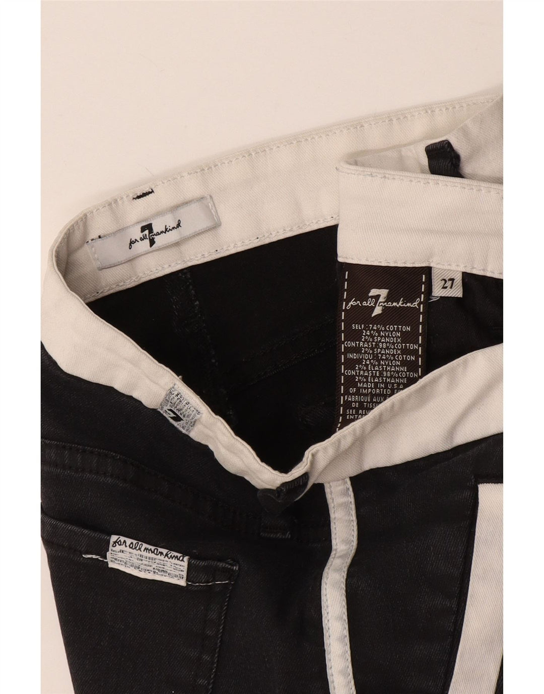 7 For All Mankind Womens Crop Skinny Jeans W27 L25 Black Colourblock Cotton