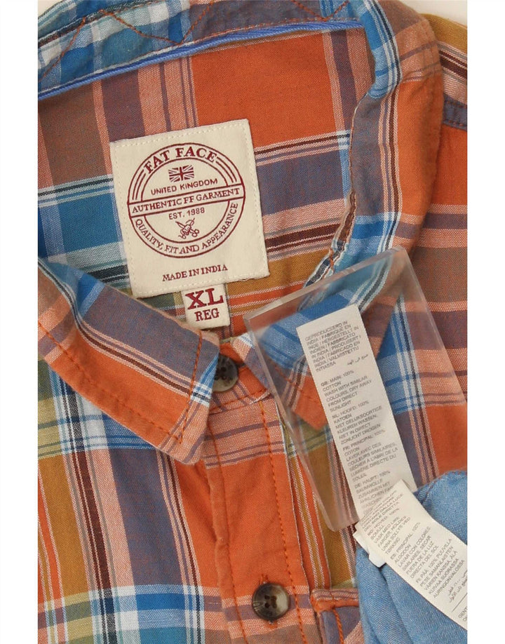 Fat Face Mens Flannel Shirt XL Orange Check Cotton