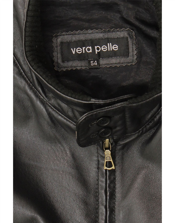Vintage Mens Leather Jacket IT 54 2XL Black Leather