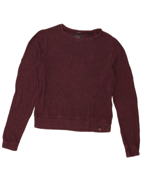 Superdry Womens Crop Sweatshirt Jumper UK 10 Small Burgundy Viscose