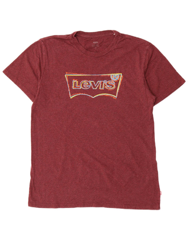 Levi's Mens Graphic T-Shirt Top Large Maroon Flecked