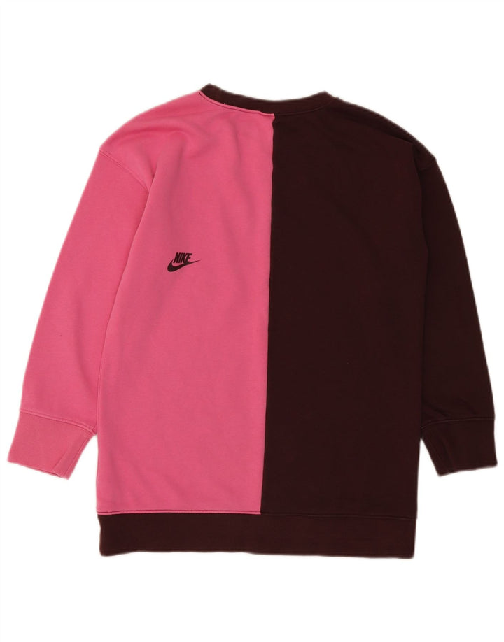 Nike Girls Graphic Sweatshirt Jumper 10-11 Years Medium Brown Colourblock