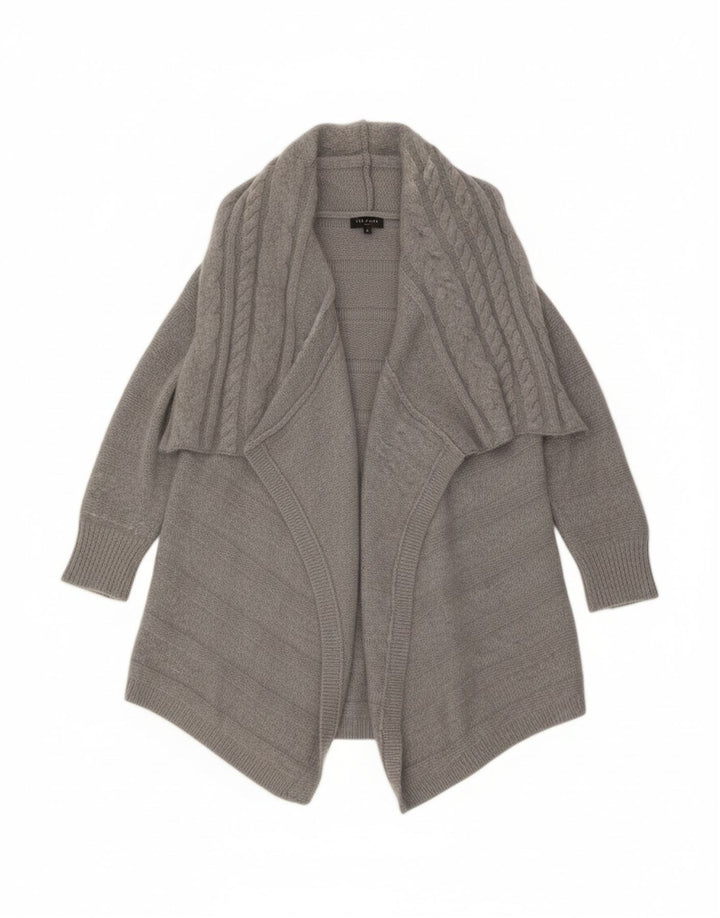 TED BAKER Womens 3/4 Sleeve Open Cardigan Sweater Size 3 Medium Grey Nylon