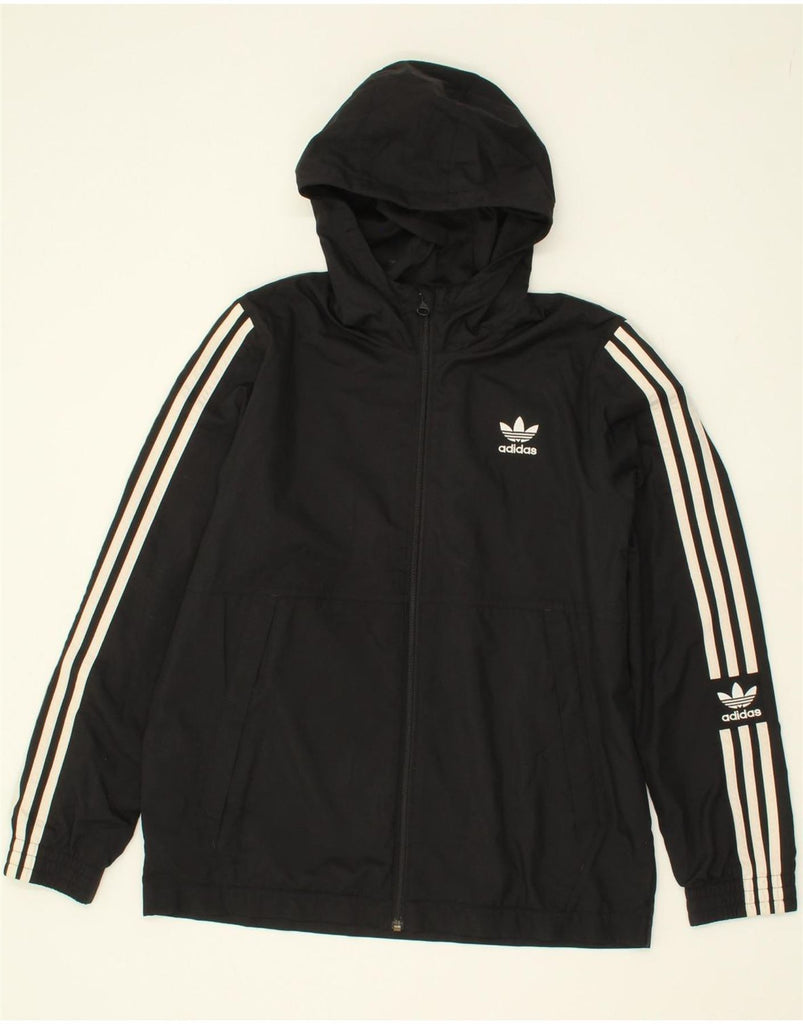 ADIDAS Boys Hooded Tracksuit Top Jacket 13-14 Years Black Polyester Vintage Adidas and Second-Hand Adidas from Messina Hembry 