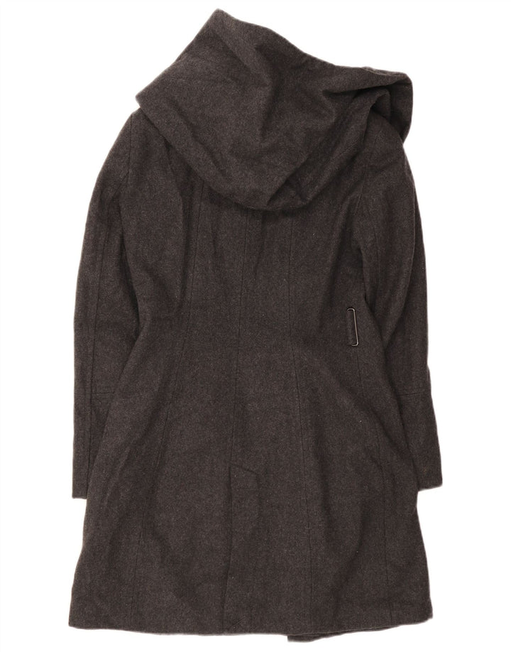 Zara Womens Hooded Overcoat UK 10 Small Black Wool