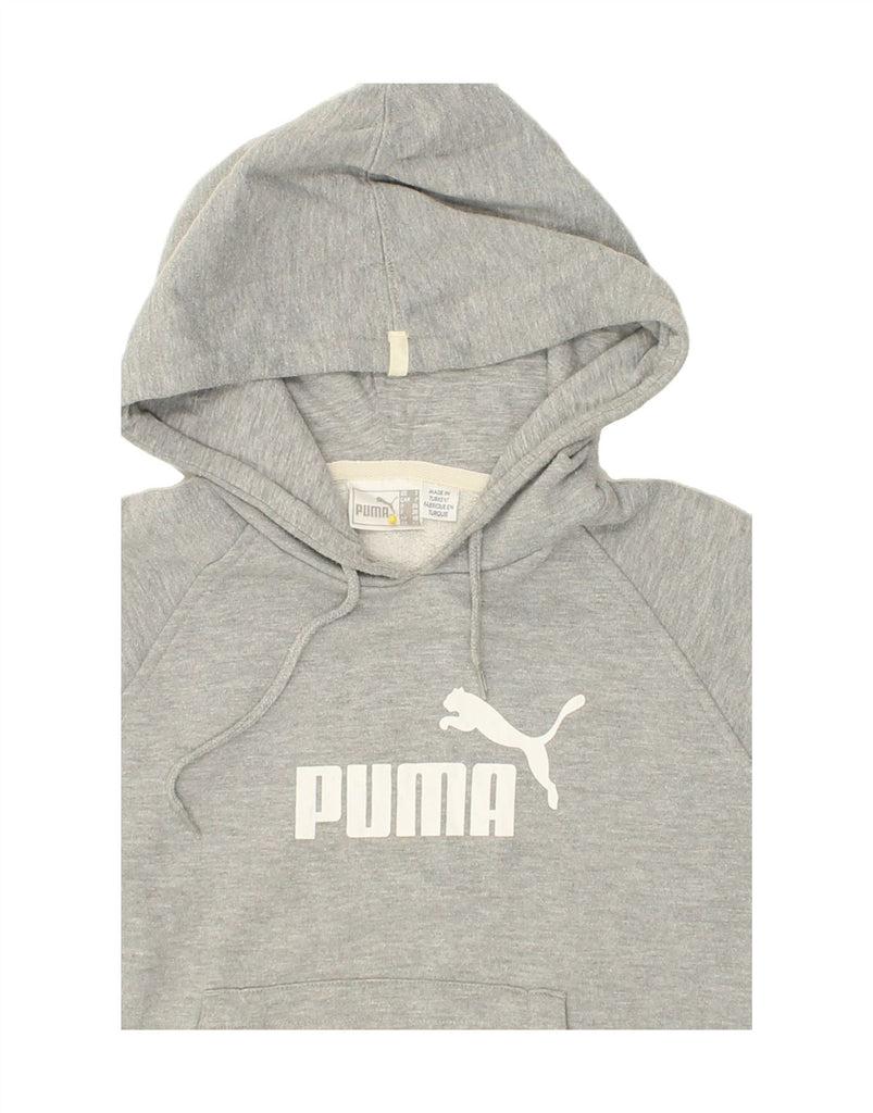 PUMA Womens Crop Graphic Hoodie Jumper UK 10 Small Grey Cotton Vintage Puma and Second-Hand Puma from Messina Hembry 