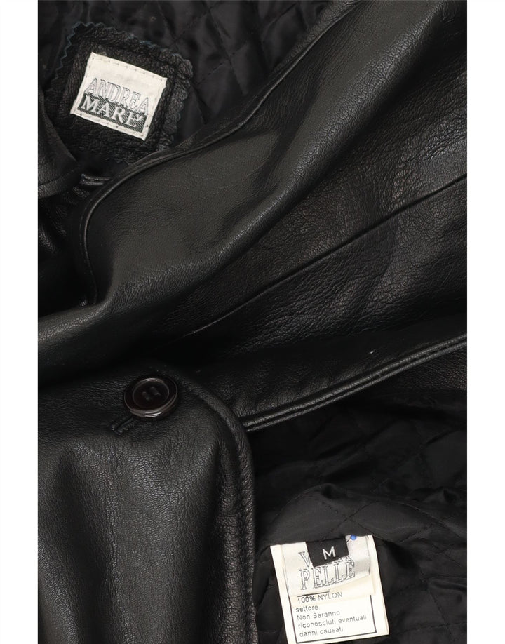 ANDREA MARE Womens Leather Coat UK 14 Medium Black Leather Vintage Andrea Mare and Second-Hand Andrea Mare from Messina Hembry 