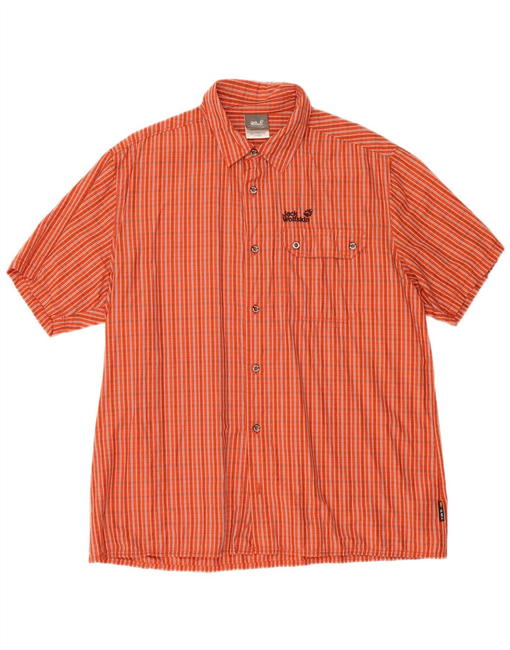 Jack Wolfskin Mens Short Sleeve Shirt XL Orange Check Lyocell