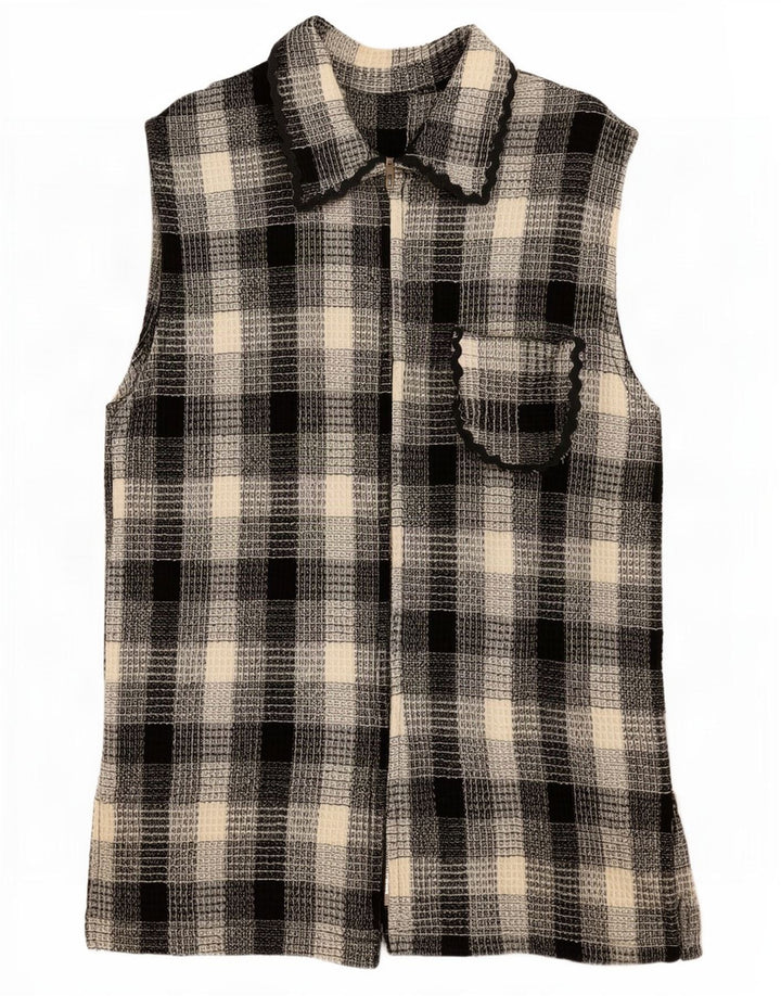 Vintage Womens Sleeveless Cardigan Sweater UK 12 Medium Multicoloured Check