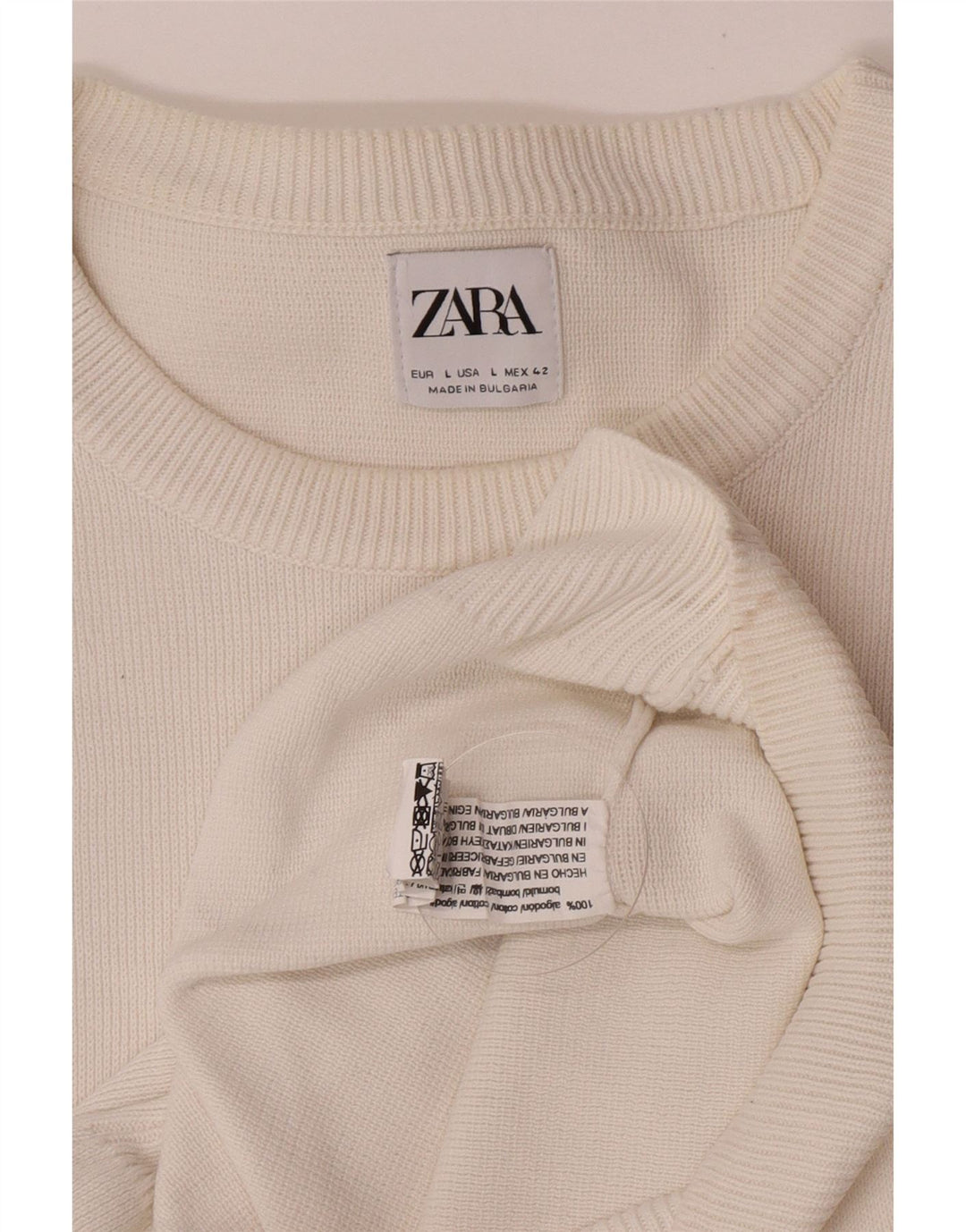 Zara Mens Crew Neck Jumper Sweater Large White Cotton