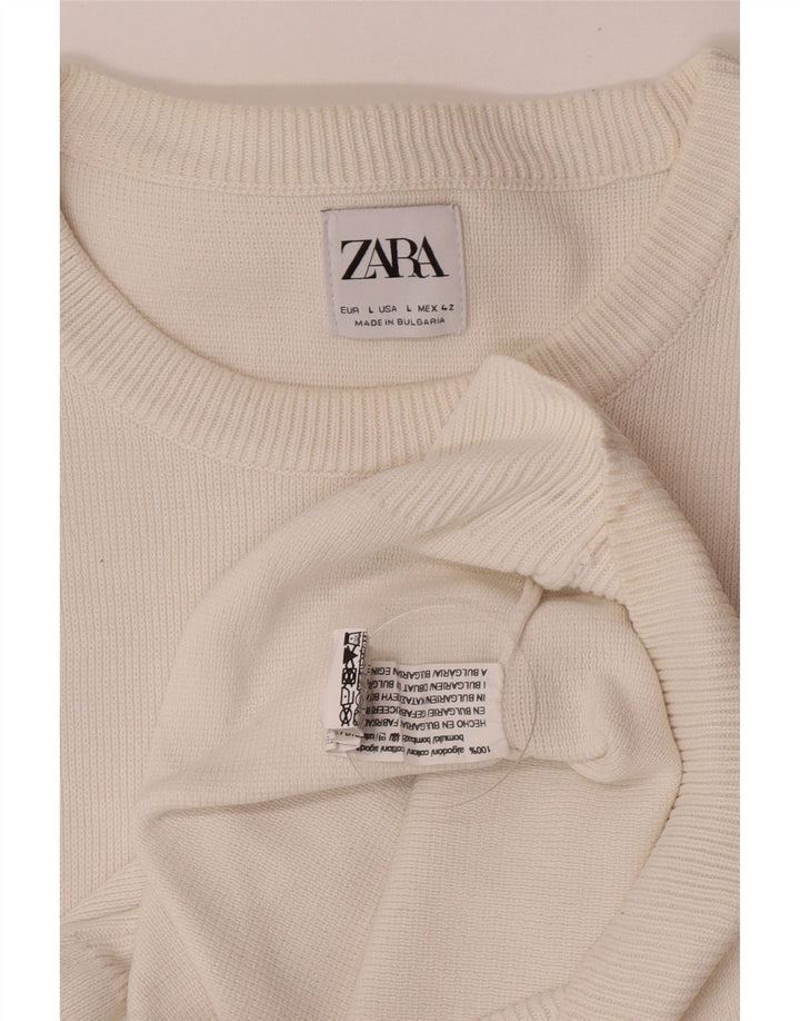 Zara Mens Crew Neck Jumper Sweater Large White Cotton