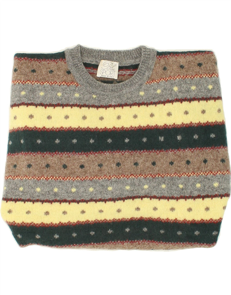 VINTAGE Mens Crew Neck Jumper Sweater Large Multicoloured Striped Wool Vintage Vintage and Second-Hand Vintage from Messina Hembry 