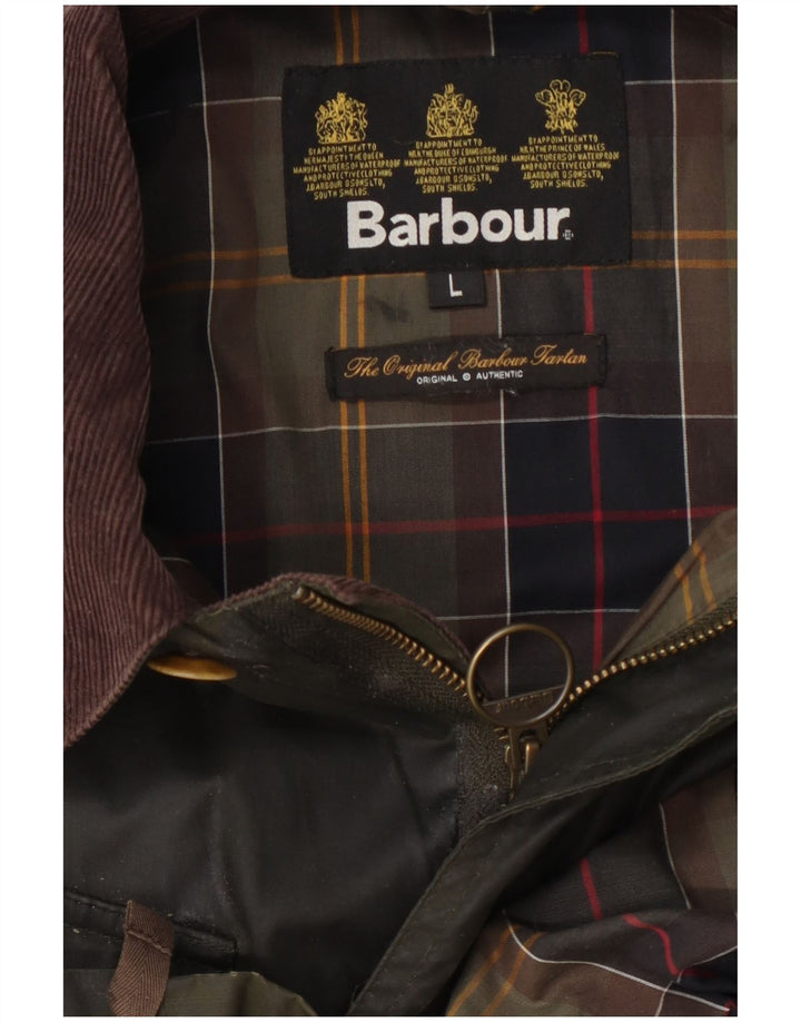 Barbour Mens Waxed Cotton Jacket UK 40 Large Khaki Colourblock