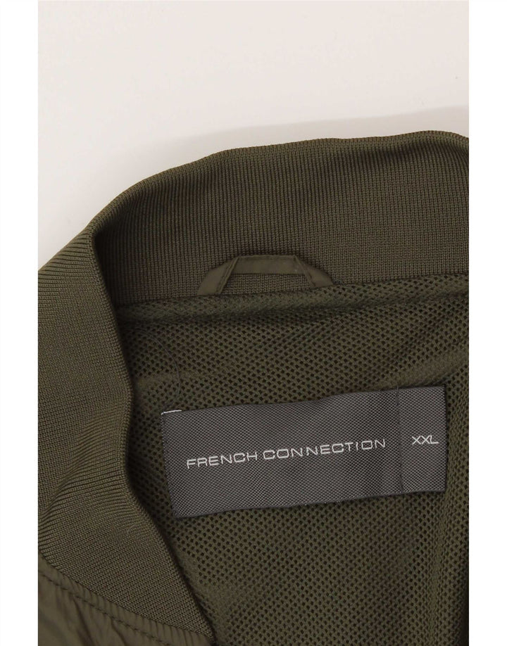 French Connection Mens Bomber Jacket UK 44 2XL Khaki Polyamide