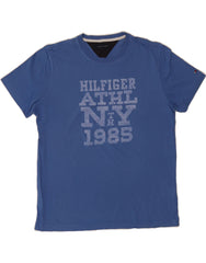 TOMMY HILFIGER Mens Graphic T-Shirt Top Large Blue Cotton