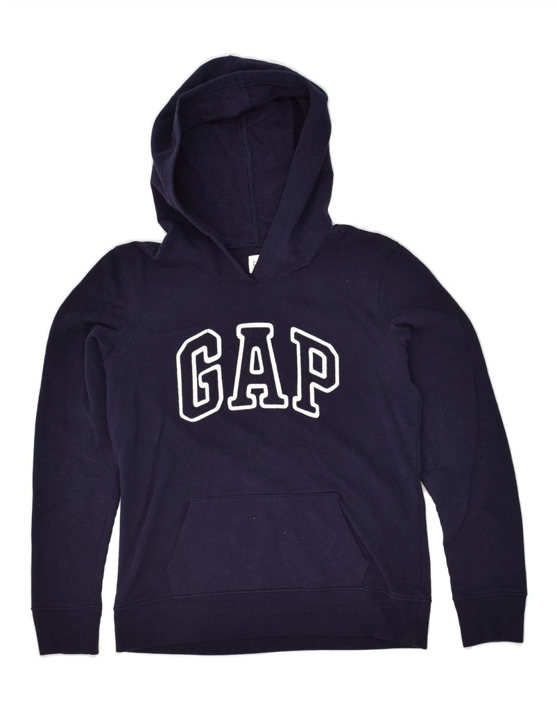 GAP Womens Graphic Hoodie Jumper UK 6 XS Navy Blue Cotton | Vintage Gap | Thrift | Second-Hand Gap | Used Clothing | Messina Hembry 
