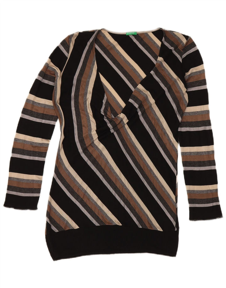 Benetton Womens V-Neck Jumper Sweater UK 14 Large Multicoloured Striped