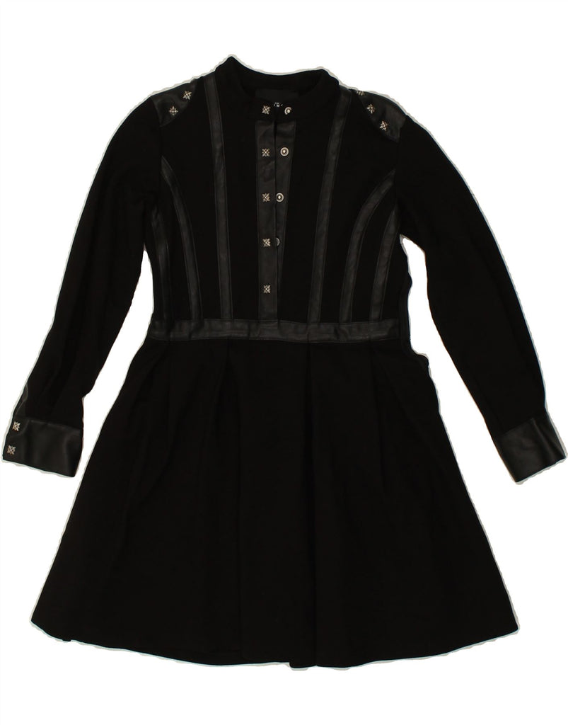 RICHMOND Womens Graphic Long Sleeve A-Line Dress UK 8 Small Black Nylon | Vintage Richmond | Thrift | Second-Hand Richmond | Used Clothing | Messina Hembry 