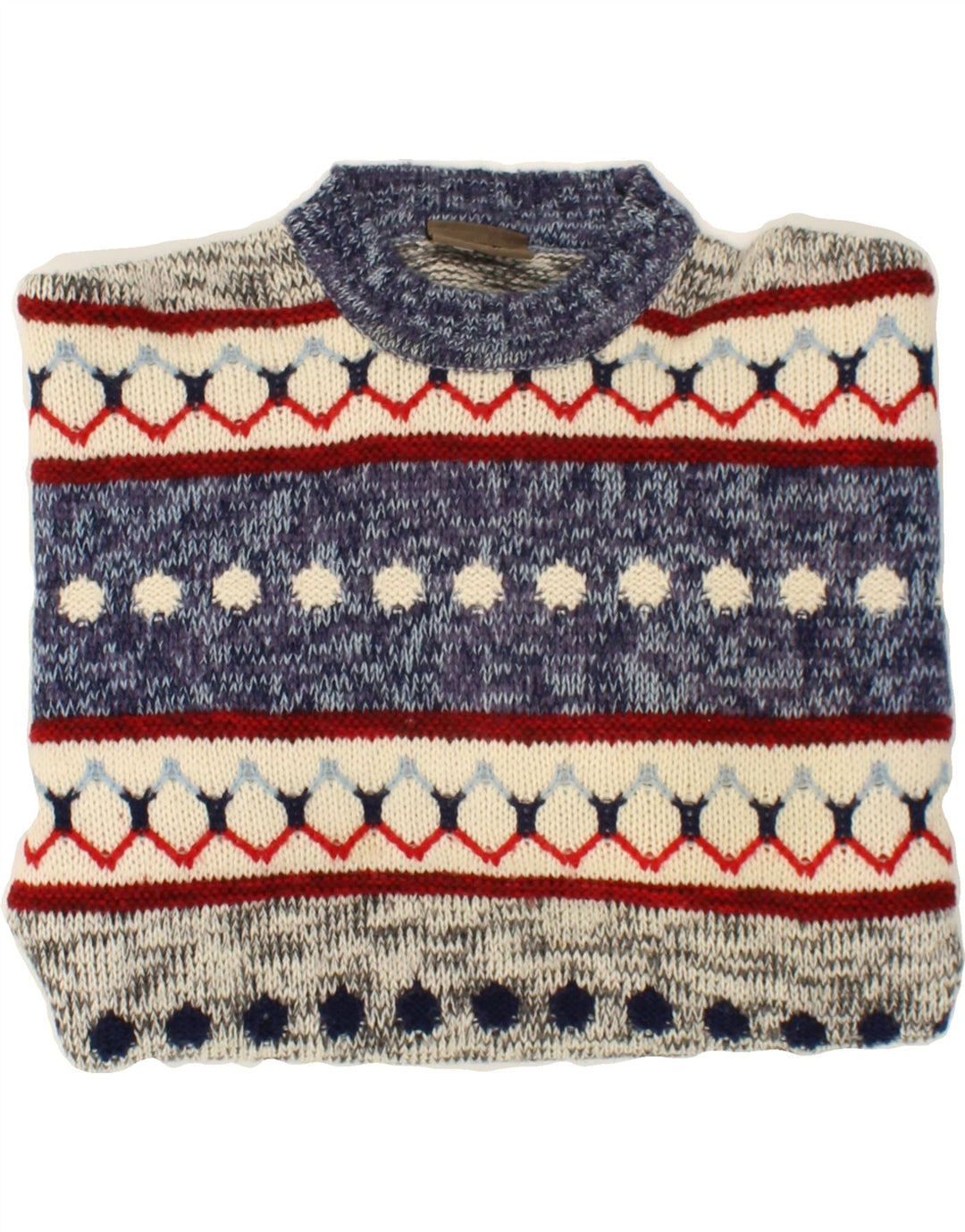 SEVRES Mens Crew Neck Jumper Sweater IT 50 Medium Blue Fair Isle Wool