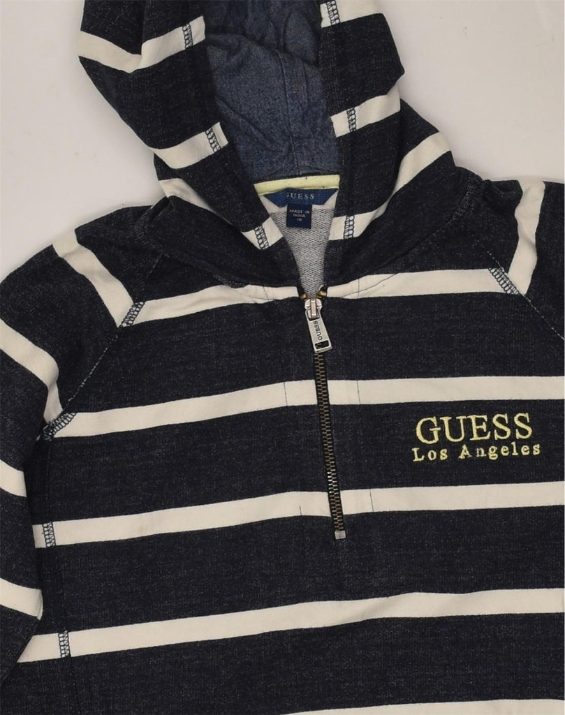 GUESS Boys Zip Neck Hoodie Jumper 9-10 Years Navy Blue Striped Cotton | Vintage Guess | Thrift | Second-Hand Guess | Used Clothing | Messina Hembry 