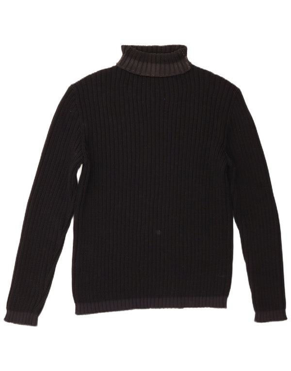 Vintage Womens Roll Neck Jumper Sweater UK 14 Large Black Merino Wool