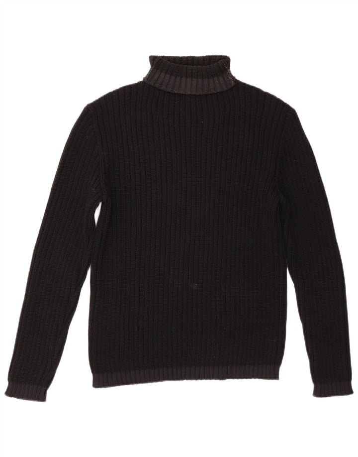 Vintage Womens Roll Neck Jumper Sweater UK 14 Large Black Merino Wool