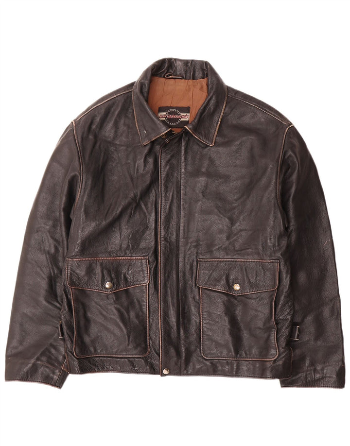 Vintage Mens Leather Jacket IT 50 Large Black