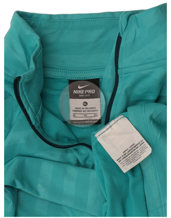 Nike Womens Dri Fit Zip Neck Pullover Tracksuit Top UK 18 XL Blue Striped