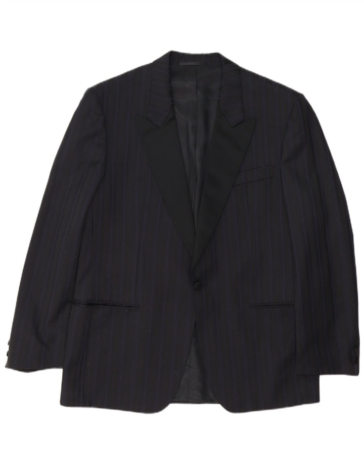 TREVIRA Mens 1 Button Blazer Jacket IT 52 XL Navy Blue Striped Polyester