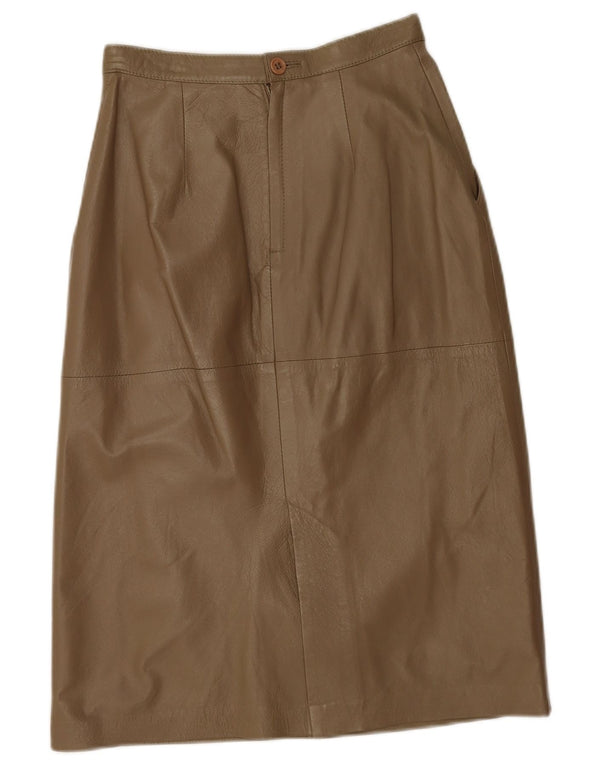 Vintage Womens High Waist Leather Skirt EU 38 Medium W26  Khaki Leather