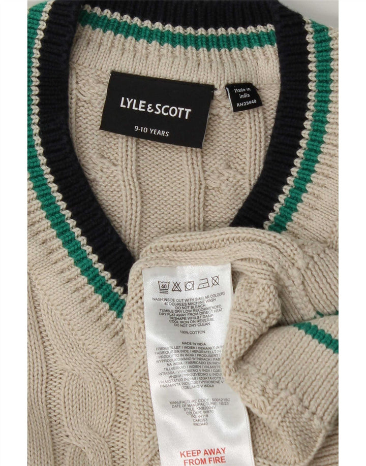 Lyle & Scott Boys V-Neck Jumper Sweater 9-10 Years White Cotton