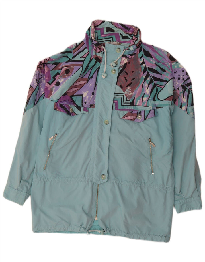 Maser M Womens Oversized Raincoat UK 10 Small Turquoise Geometric