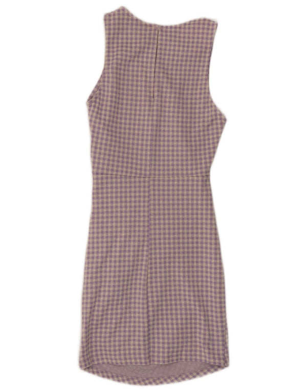 Zara Womens Sleeveless Bodycon Dress UK 8 Small Purple Check Cotton