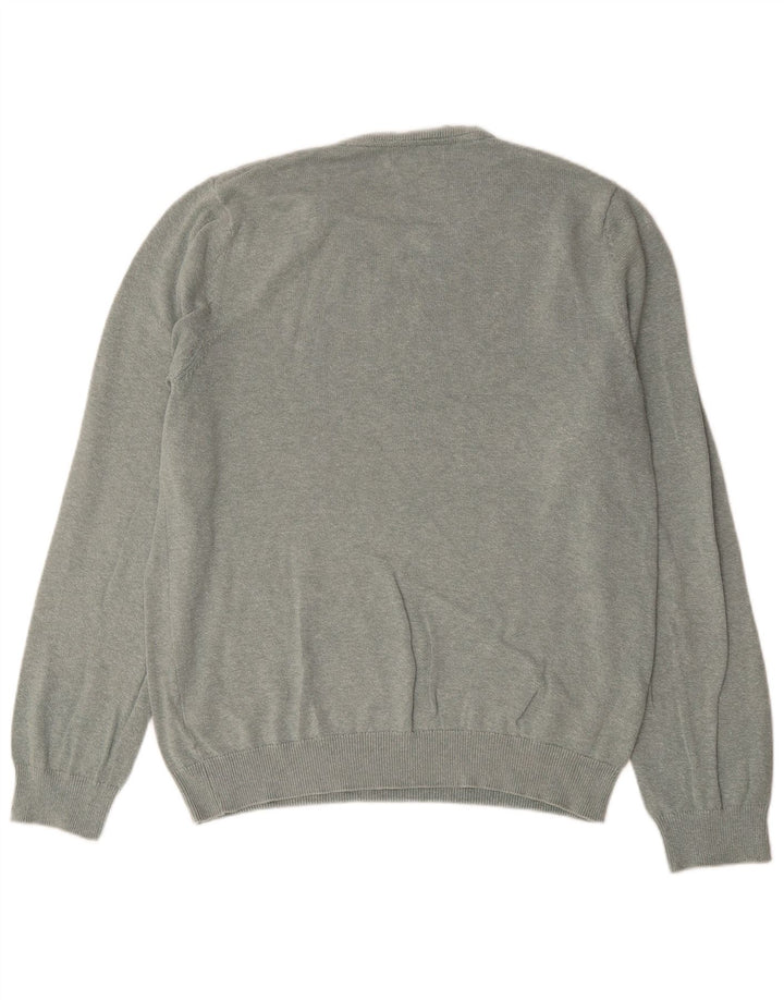 Marks & Spencer Mens V-Neck Jumper Sweater Large Green Cotton