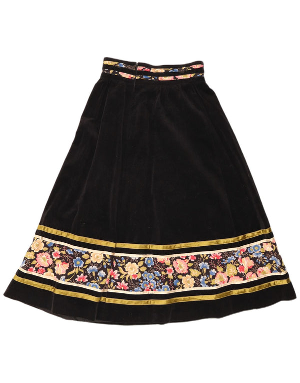 Vintage Womens Velvet High Waist A-Line Skirt EU 38 Medium W26 Black Floral