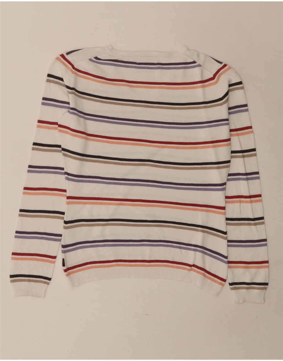 Kappa Womens V-Neck Jumper Sweater UK 14 Medium White Striped Cotton