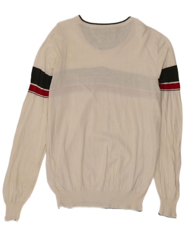 Sergio Tacchini Mens V-Neck Jumper Sweater 2XL White Colourblock Cotton