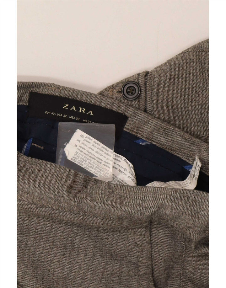 Zara Mens Slim Chino Trousers EU 42 Large W32 L29 Grey Polyester