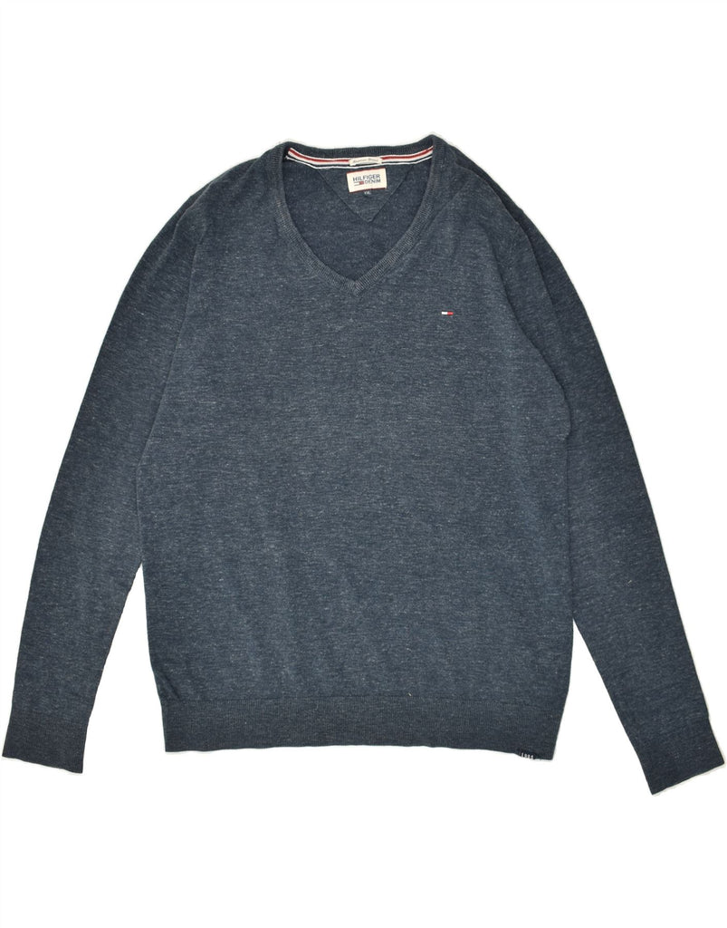 TOMMY HILFIGER Mens V-Neck Jumper Sweater 2XL Navy Blue Cotton | Vintage Tommy Hilfiger | Thrift | Second-Hand Tommy Hilfiger | Used Clothing | Messina Hembry 