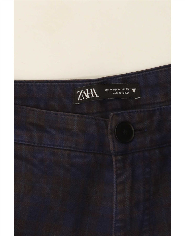 Zara Womens Straight Cargo Trousers Medium W28 L28 Navy Blue Check