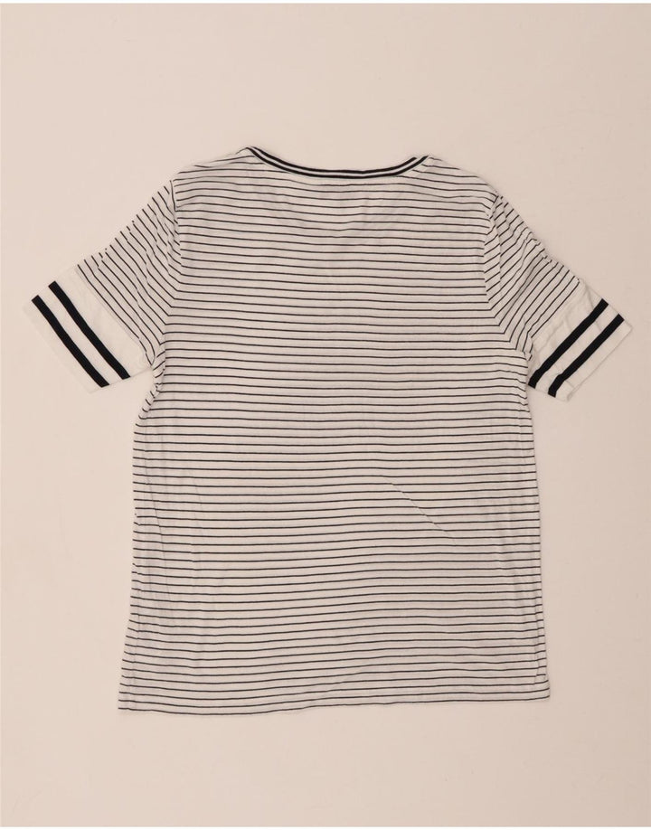 TOMMY HILFIGER Womens T-Shirt Top UK 14 Medium White Striped Lyocell