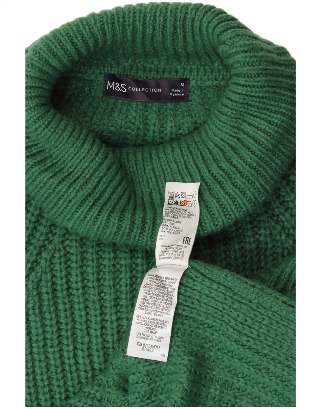 Marks & Spencer Womens Roll Neck Jumper Sweater UK 14 Medium Green Acrylic