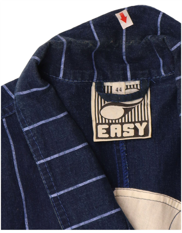 Easy Womens Denim Blazer Jacket IT 44 Medium Navy Blue Striped Cotton
