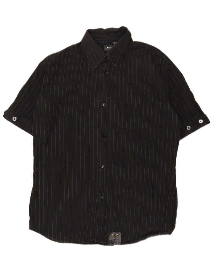 G-Star Mens Graphic Short Sleeve Shirt XL Black Pinstripe Cotton