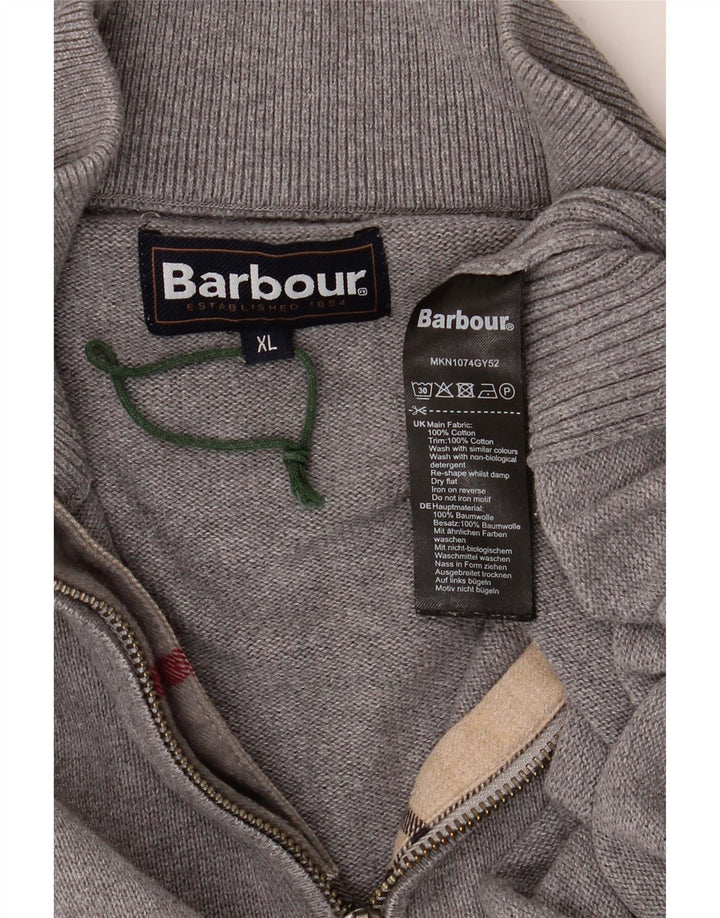 Barbour Mens Zip Neck Jumper Sweater XL Grey Cotton